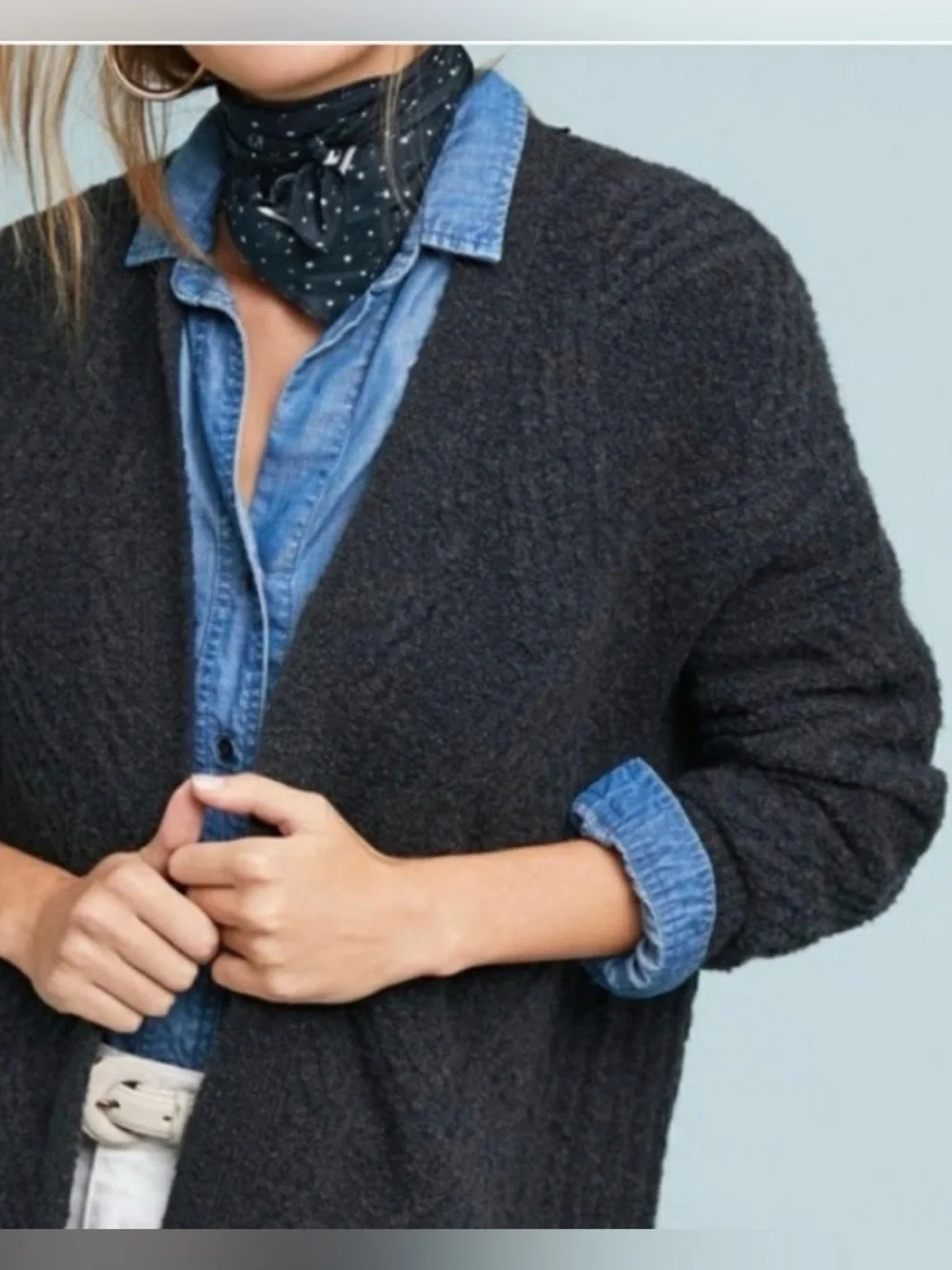 Anthropologie Moth Charcoal Grey Wool Alpaca Cable Knit Cardigan Size Medium